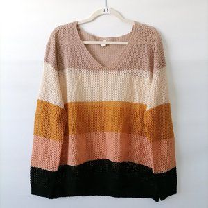 Wishlist Multicolor Drop Shoulder Colorblock Open Knit Pullover Sweater Size S/M